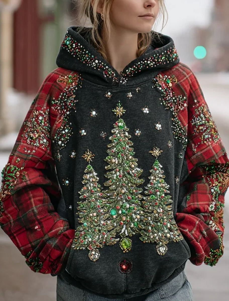 Women's Vintage Christmas Artistic Casual Comfort Knit Hoodie