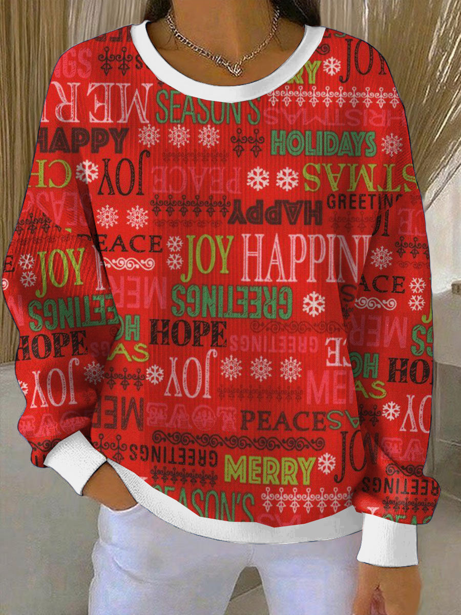 Christmas Greeting Card Text Loose-Fit Crewneck Pullover