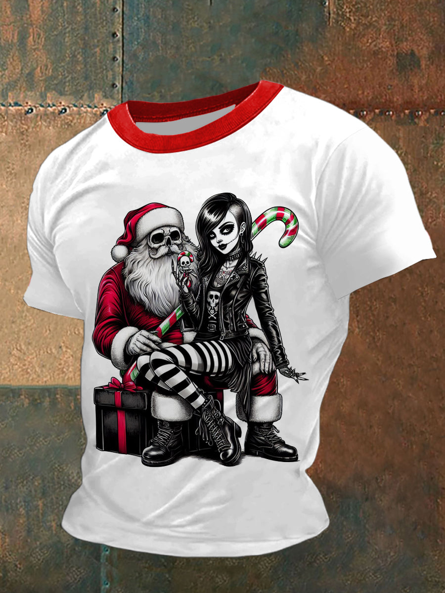 Men's Gothic Christmas Skull Printed Vintage Fashion Loose Short Sleeve T-Shirt