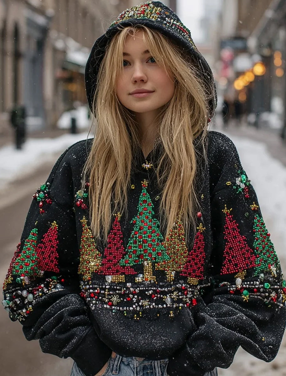 Women's Vintage Christmas Artistic Casual Comfort Knit Hoodie