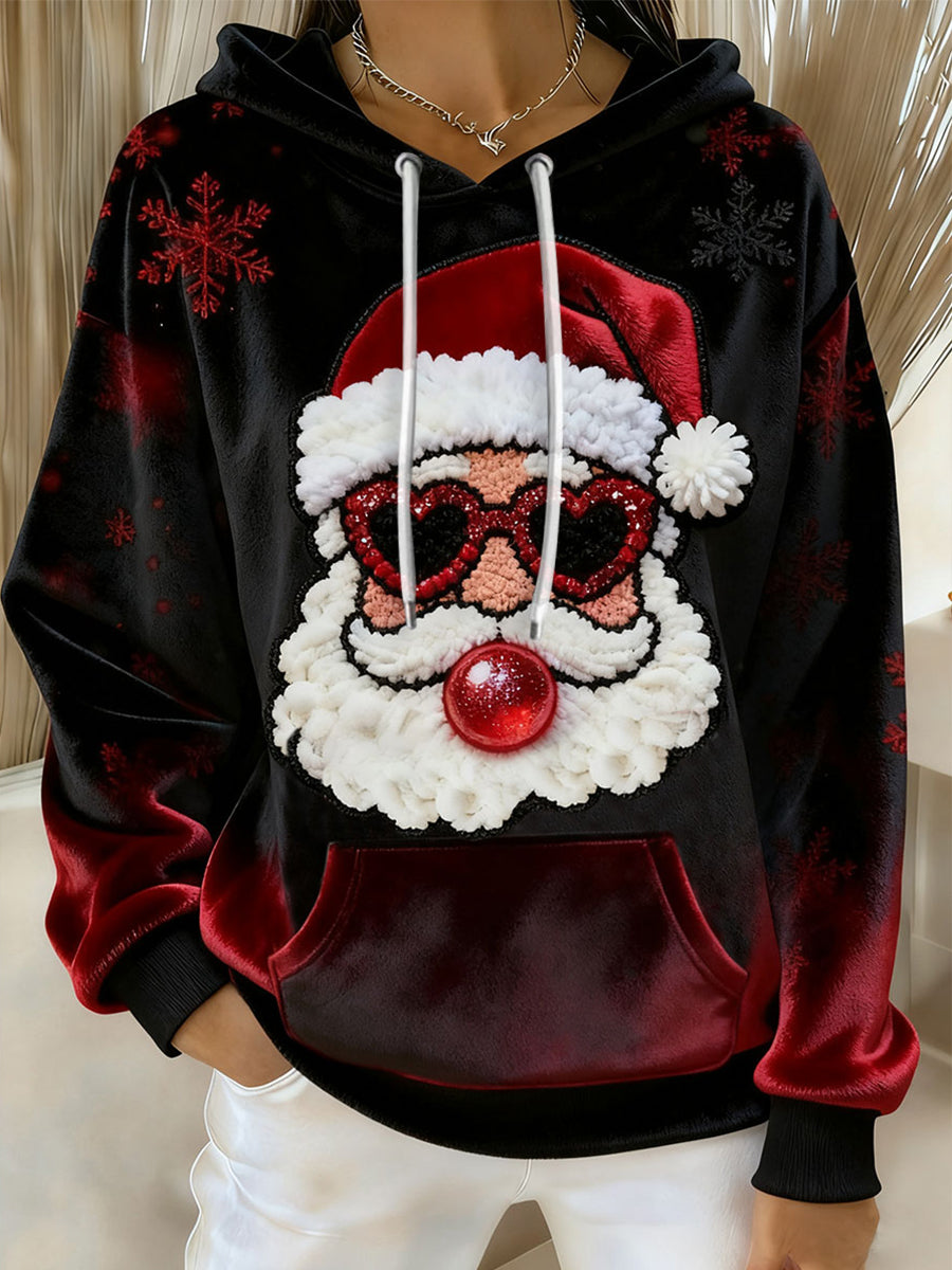 Women's Christmas Santa Claus Art Print Flannel Hoodie