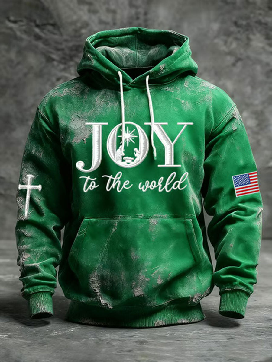 Men's Joy To The World Printed Casual Hoodie