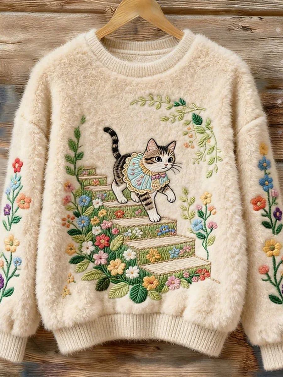 Women's Vintage Christmas Animal Art Print Comfortable Casual Sweater