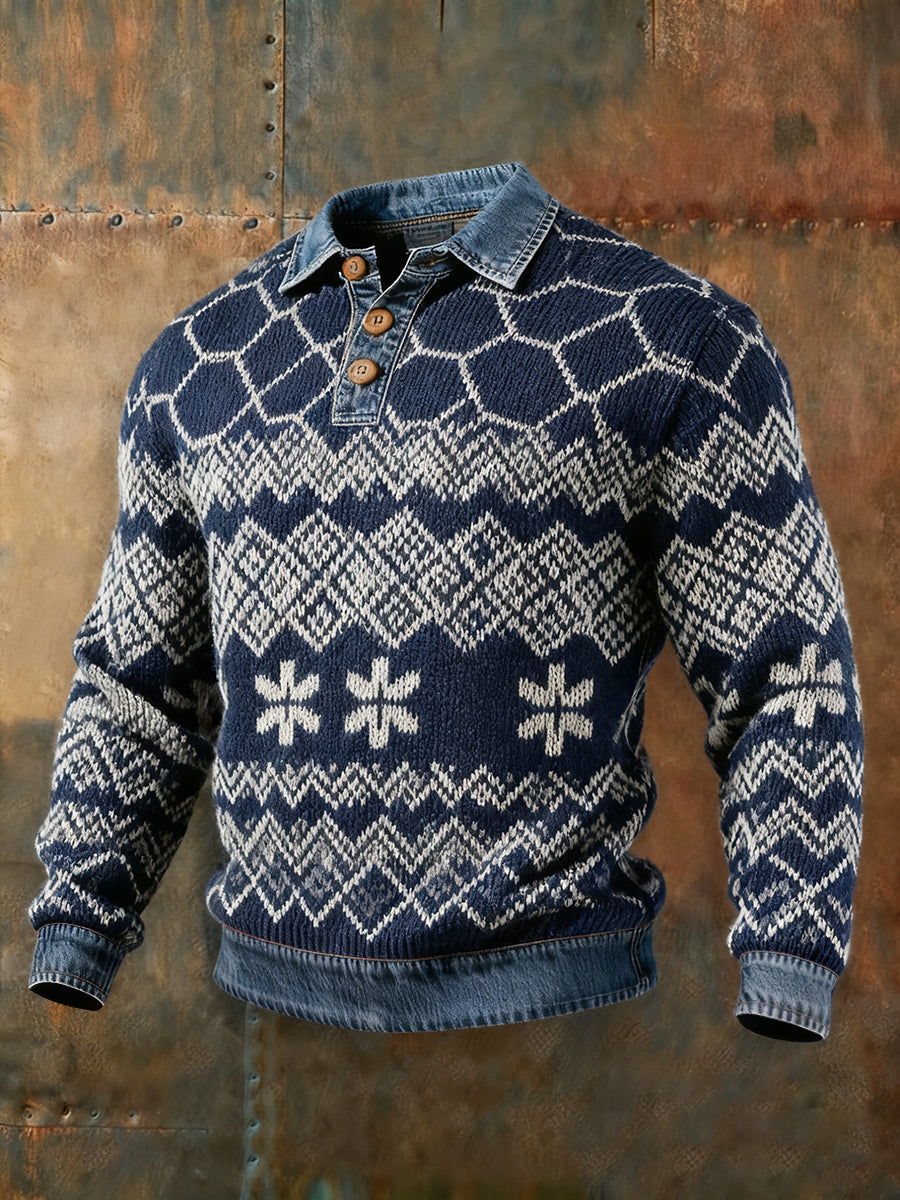 Men's Autumn and Winter Denim Collar Top