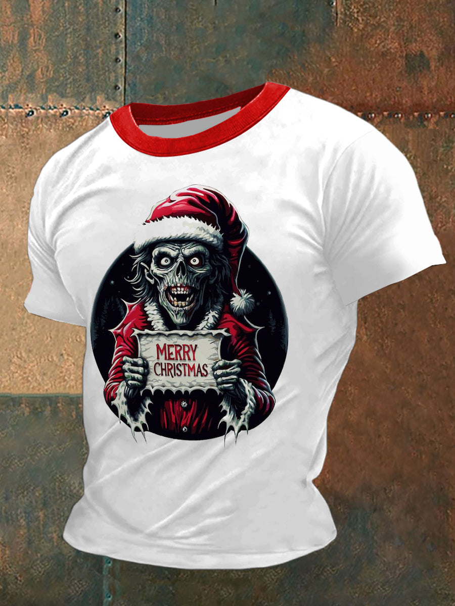 Men's Gothic Christmas Printed Vintage Fashion Loose Short Sleeve T-Shirt