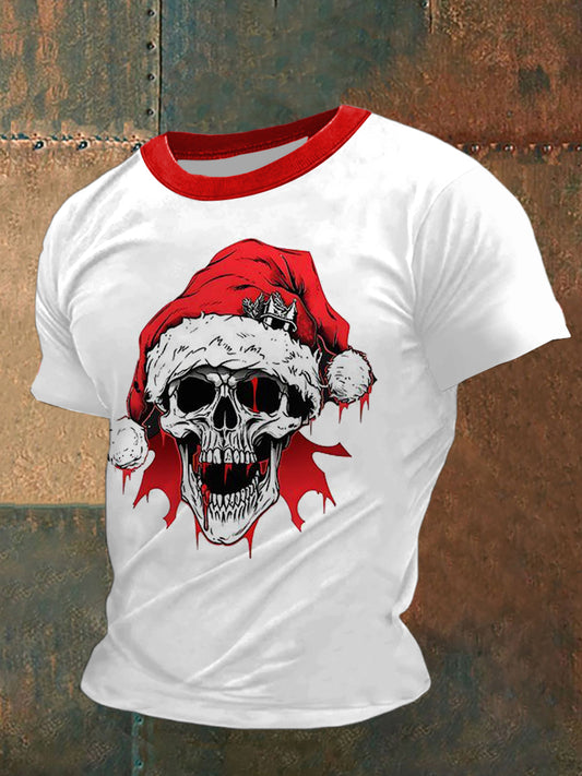 Men's Gothic Christmas Skull Printed Vintage Fashion Loose Short Sleeve T-Shirt