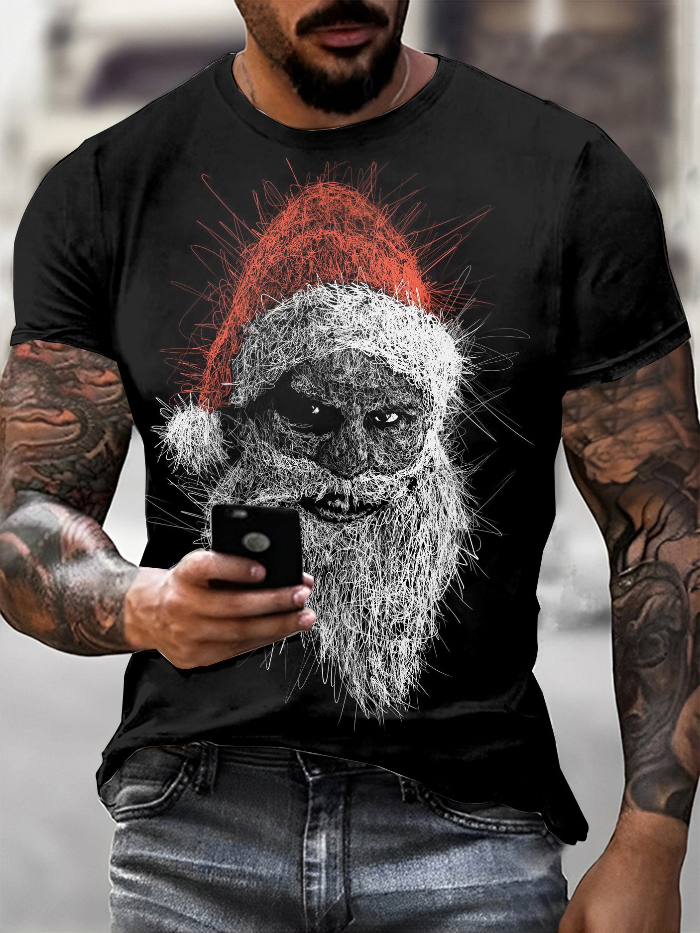 Men's Gothic Christmas Skull Printed Vintage Fashion Loose Short Sleeve T-Shirt