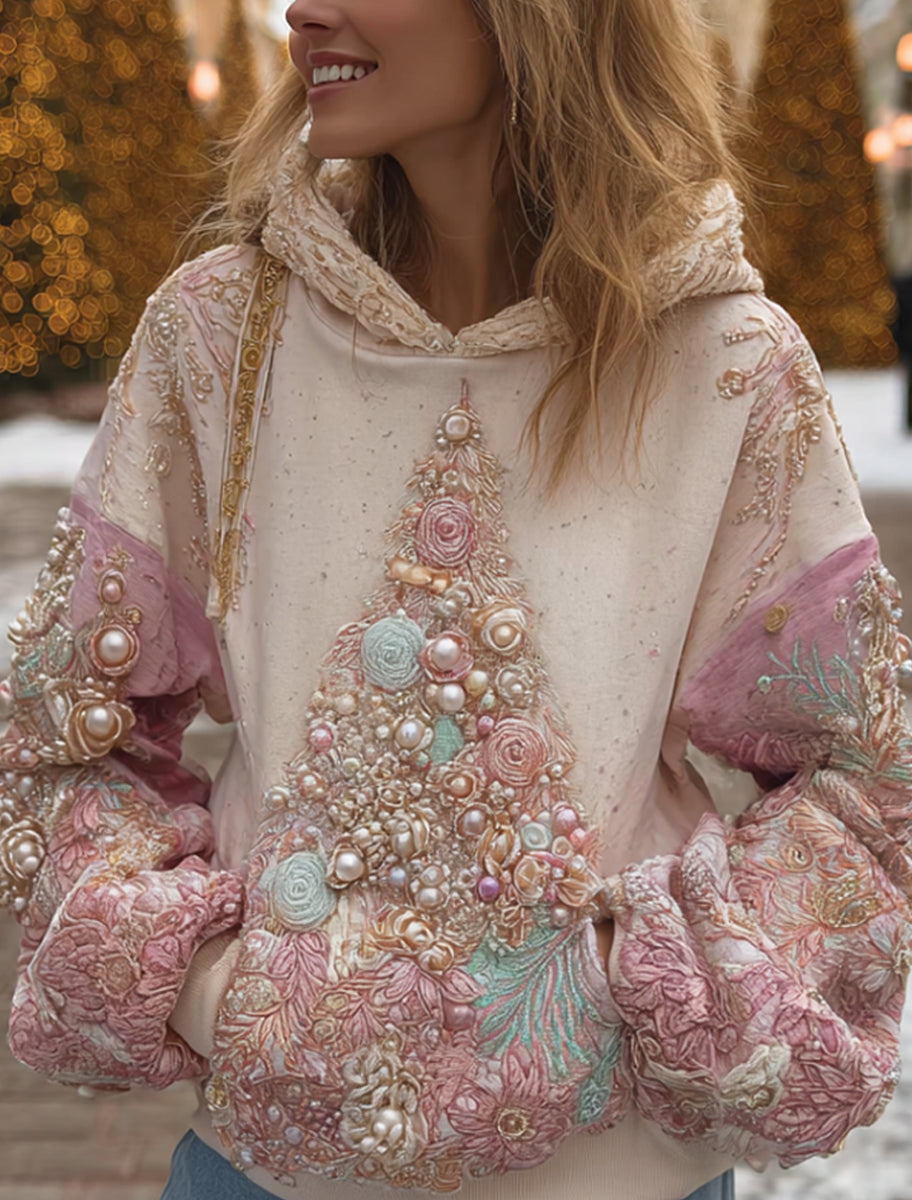 Women's Vintage Christmas Artistic Casual Comfort Knit Hoodie