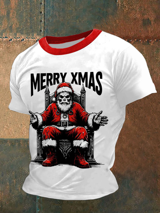Men's Gothic Christmas Printed Vintage Fashion Loose Short Sleeve T-Shirt