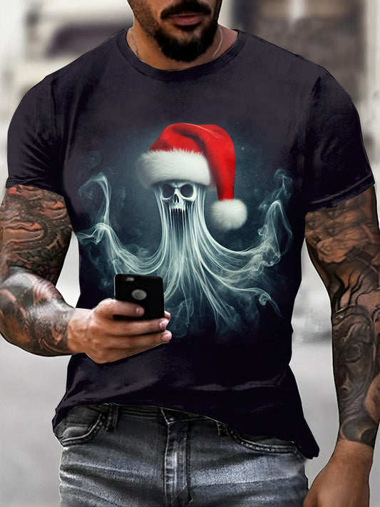 Men's Gothic Christmas Printed Vintage Fashion Loose Short Sleeve T-Shirt