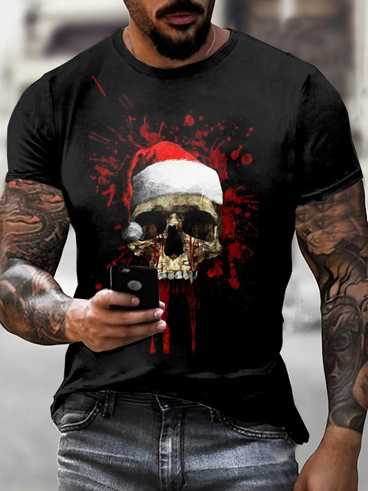 Men's Gothic Christmas Skull Printed Vintage Fashion Loose Short Sleeve T-Shirt