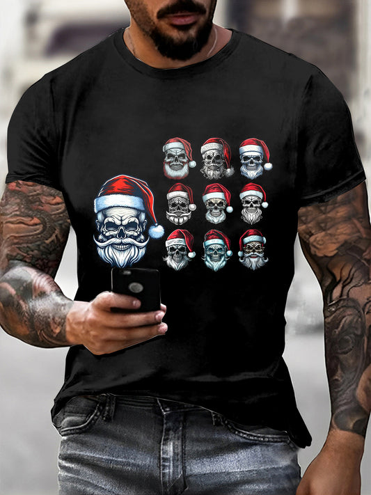 Men's Gothic Christmas Skull Printed Vintage Fashion Loose Short Sleeve T-Shirt
