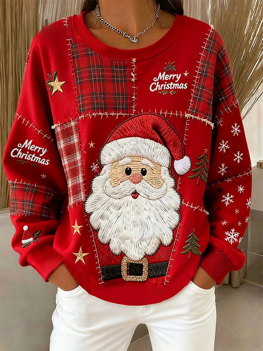 Women's Vintage Christmas Santa Claus Printed Sweatshirt