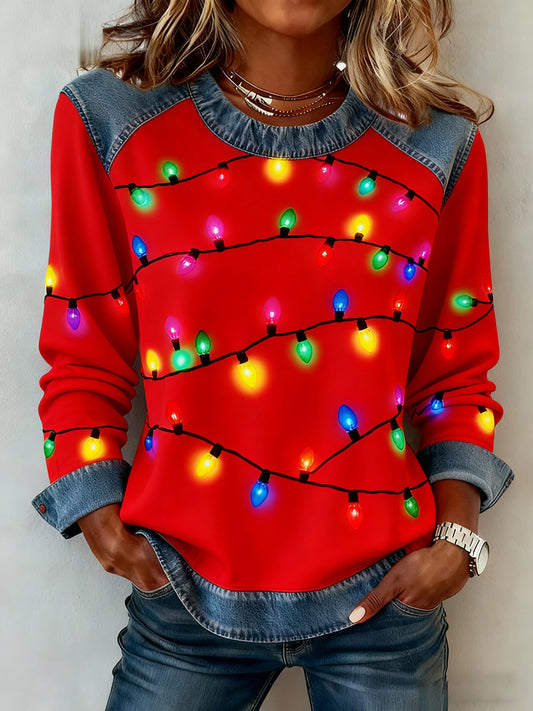 Women's Vintage Christmas Denim Patchwork Sweatshirt