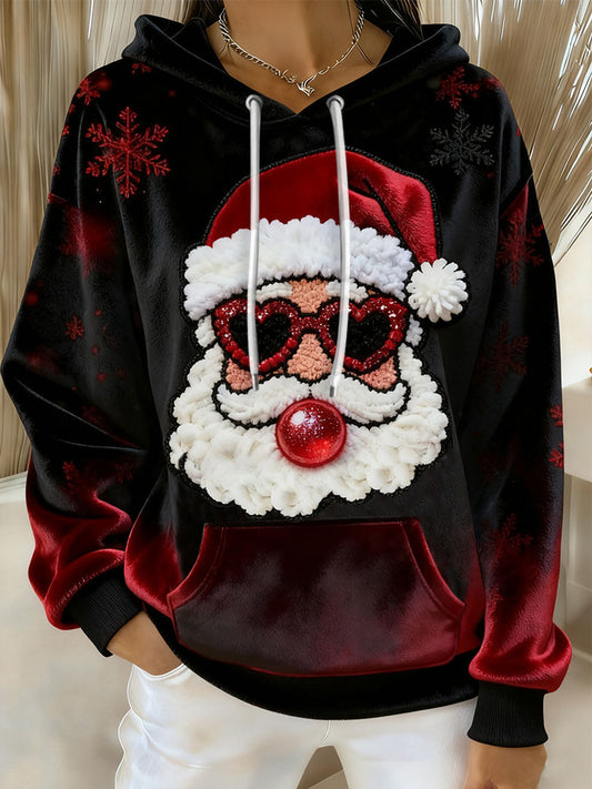 Women's Christmas Santa Claus Art  Print Flannel Hoodie