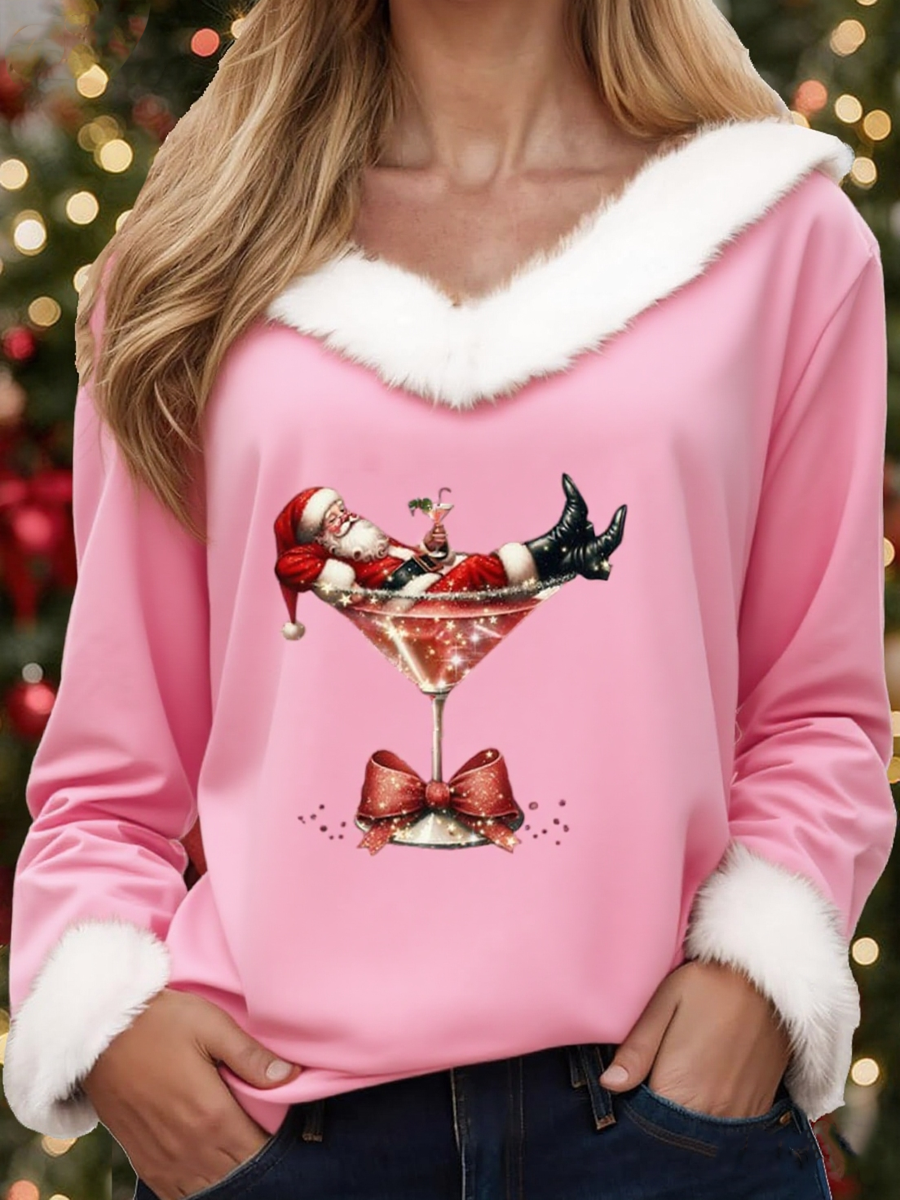 Women's Casual Christmas Fur Collar Top
