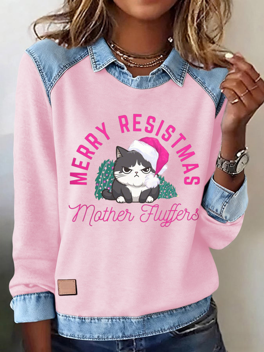 Women's Merry Resistmas Cat Printed Sweatshirt