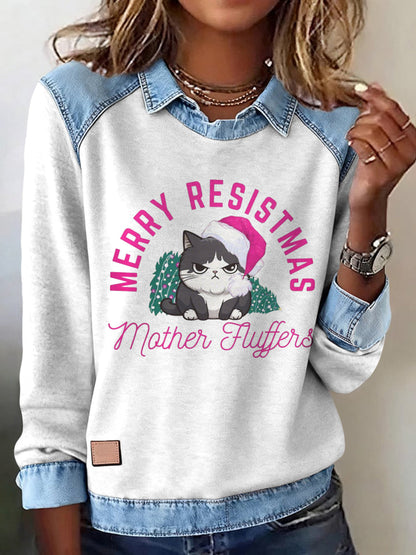 Women's Merry Resistmas Cat Printed Sweatshirt