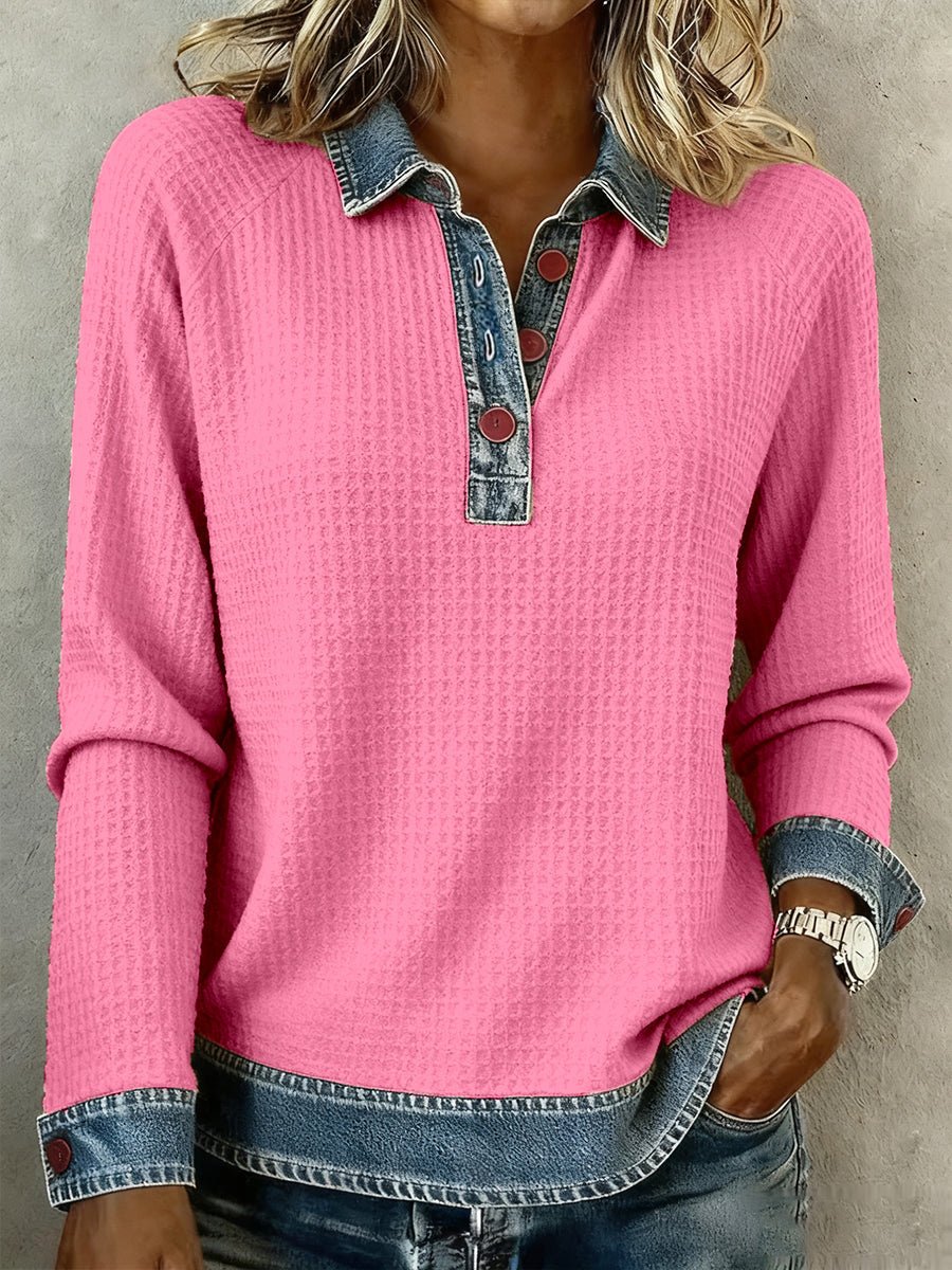 Women's Simple Patchwork Design Cozy Top