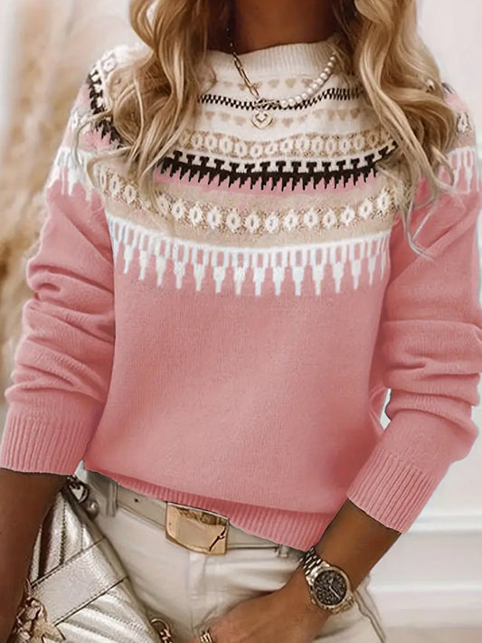 Women's Vintage Christmas Art Print Comfortable Casual Sweate