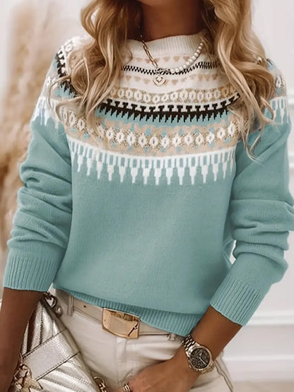 Women's Vintage Christmas Art Print Comfortable Casual Sweate