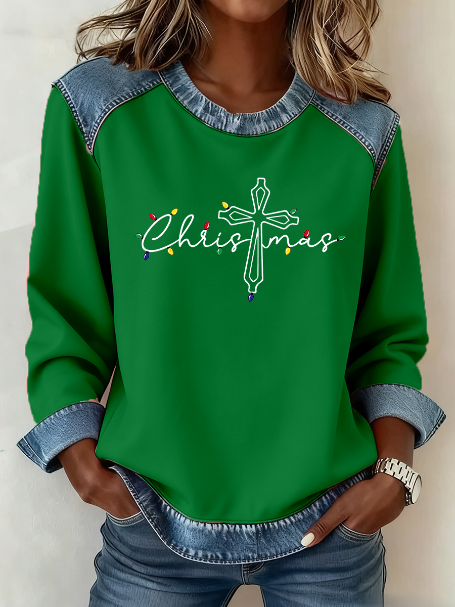 Women's Christmas Cross Print Casual Top