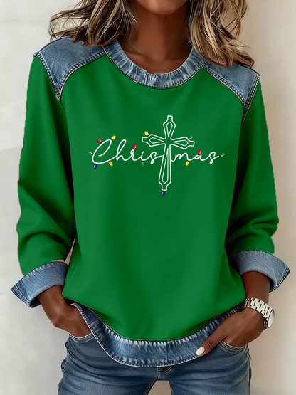 Women's Christmas Cross Print Casual Top