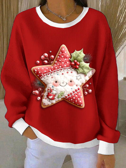 Women's Christmas Cloud and Star Loose-Fit Crewneck Pullover