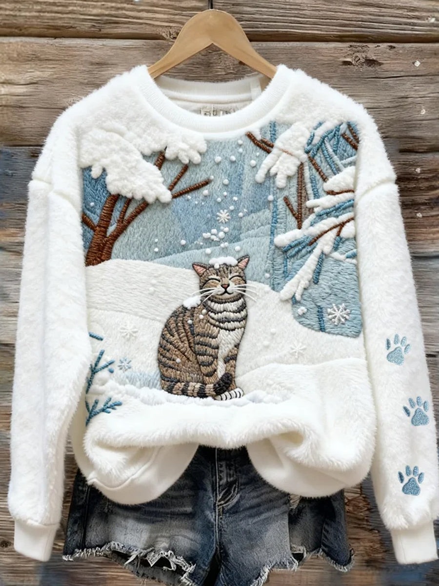 Women's Vintage Christmas Animal Art Print Comfortable Casual Sweater