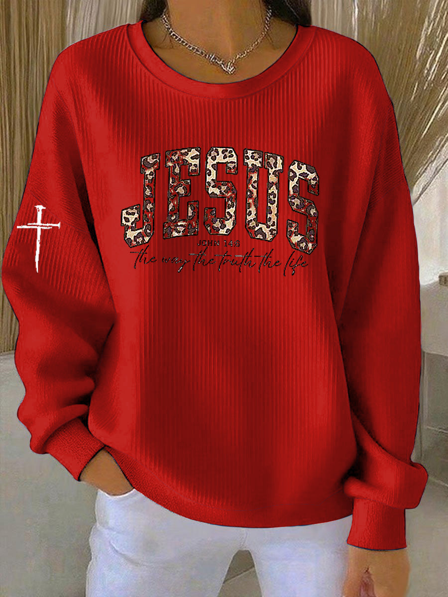 Vintage Christmas Faith Jesus Printed Casual Loose Long Sleeve Sweatshirt
